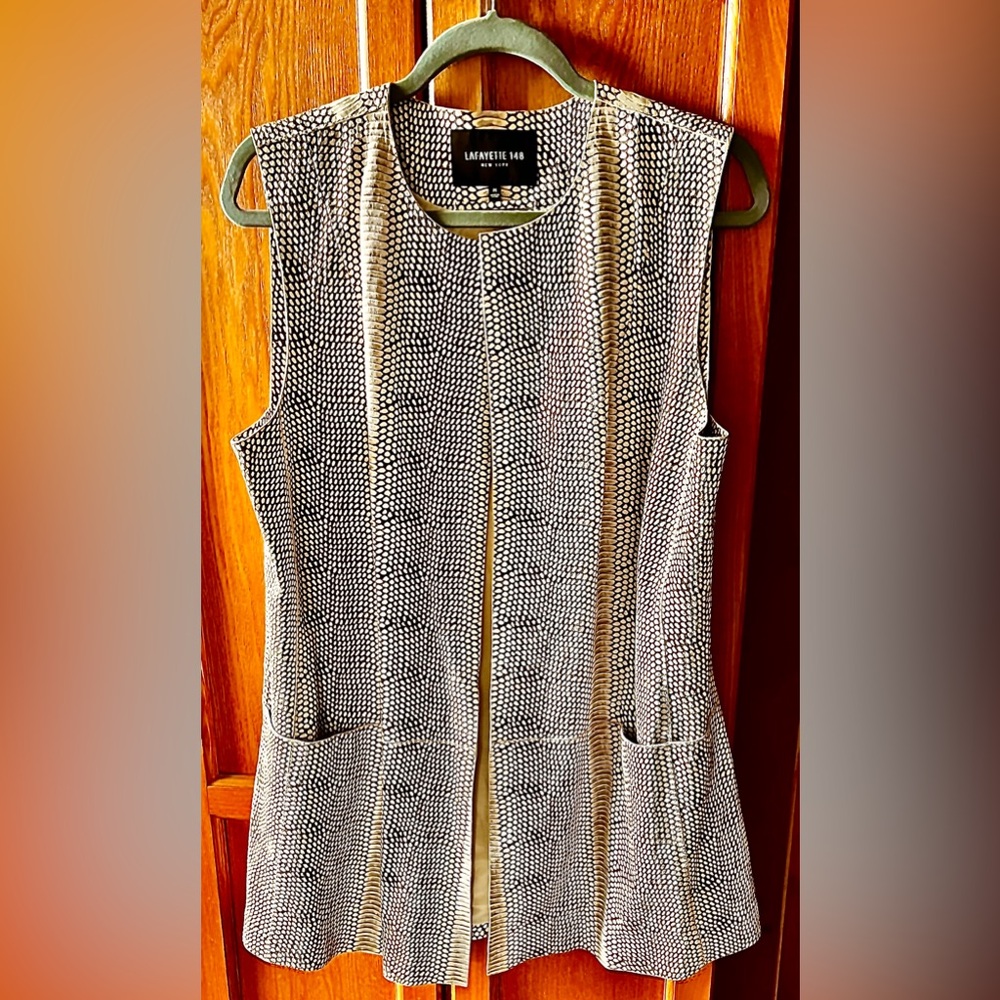 Lafayette 148 New York Textured Sleeveless Open-Front Soft Leather Vest